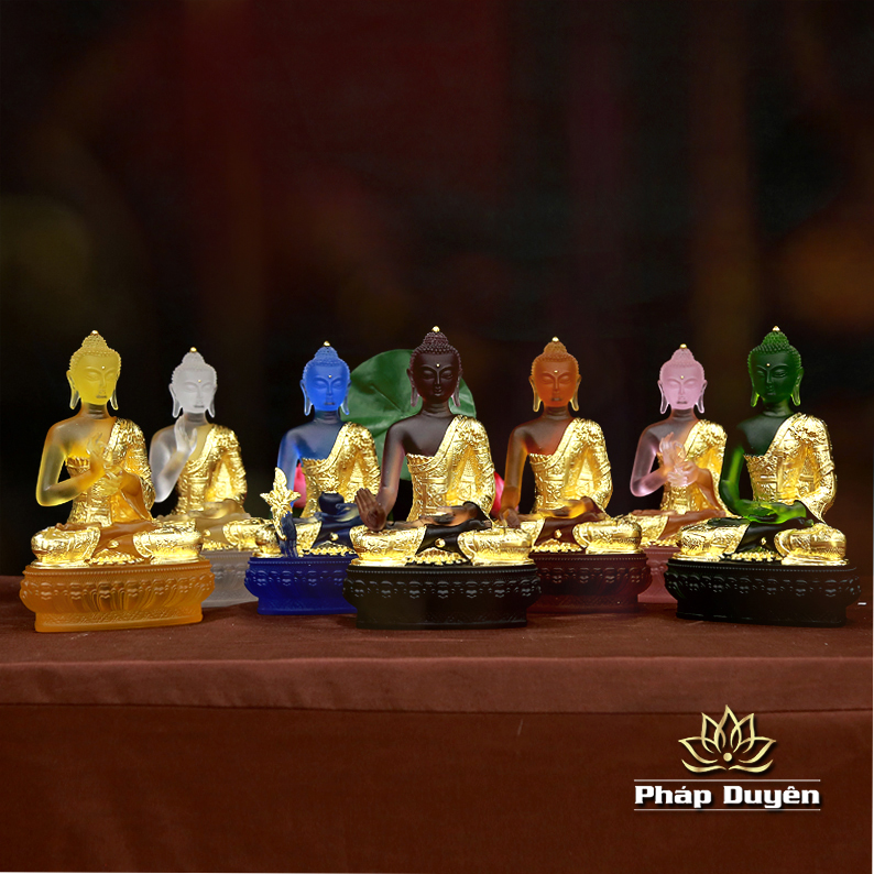 Bộ Tượng Thất Phật Dược Sư Chất Liệu Đá Lưu Ly, Cao 22cm